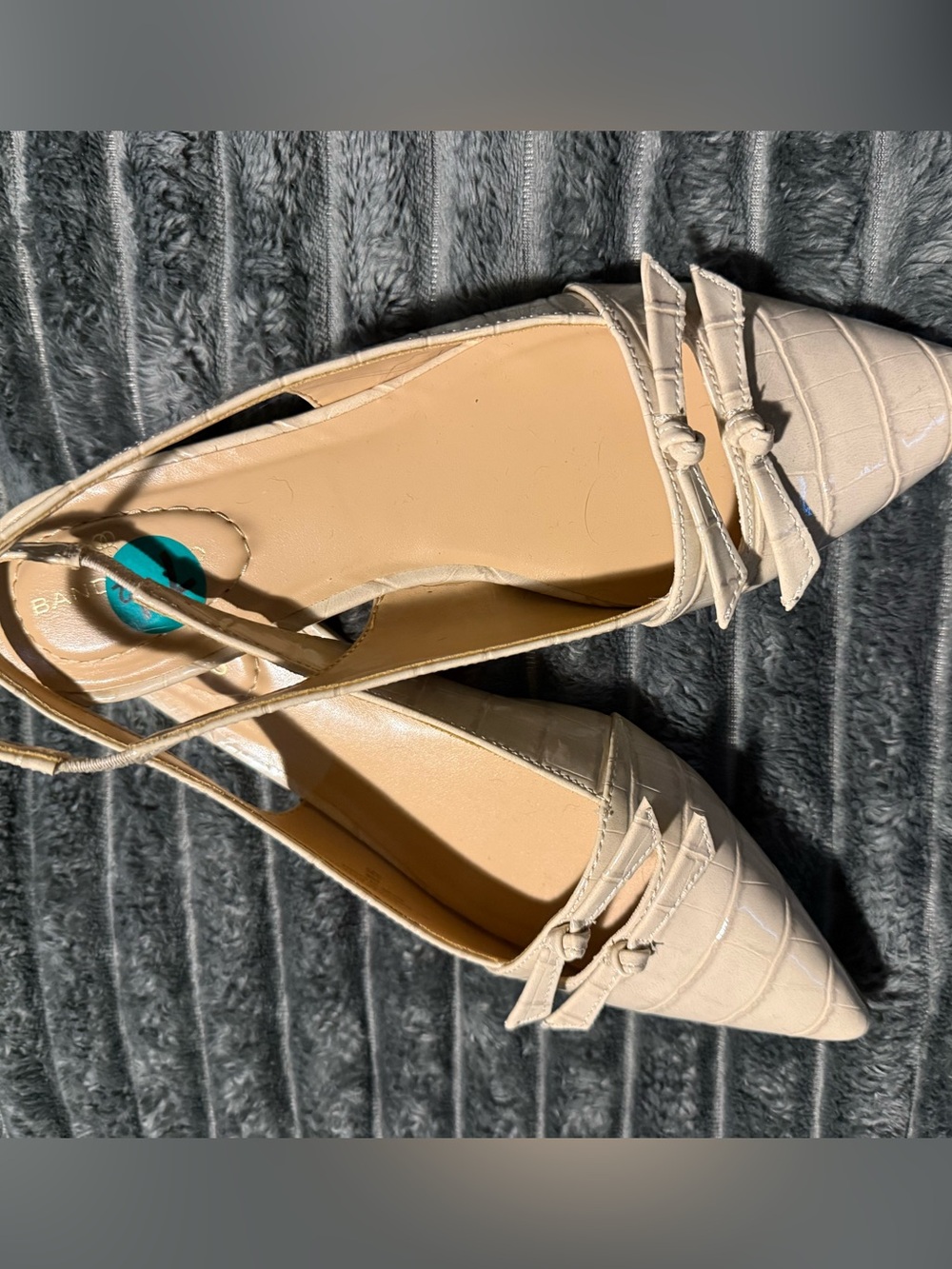Bandolino Cream Croc-Embossed Pointed Slingback Flats